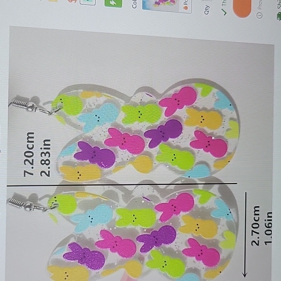 #D Easter Rabbit Peeps Colorful Dangle earrings - Picture 3 of 3